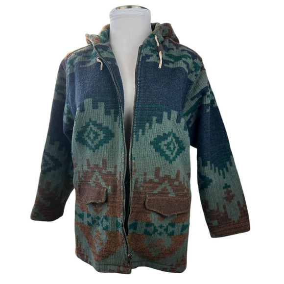 Vintage Woolrich Woman Southwestern Aztec Blanket Style Jacket Zip Hooded Medium - Picture 15 of 16